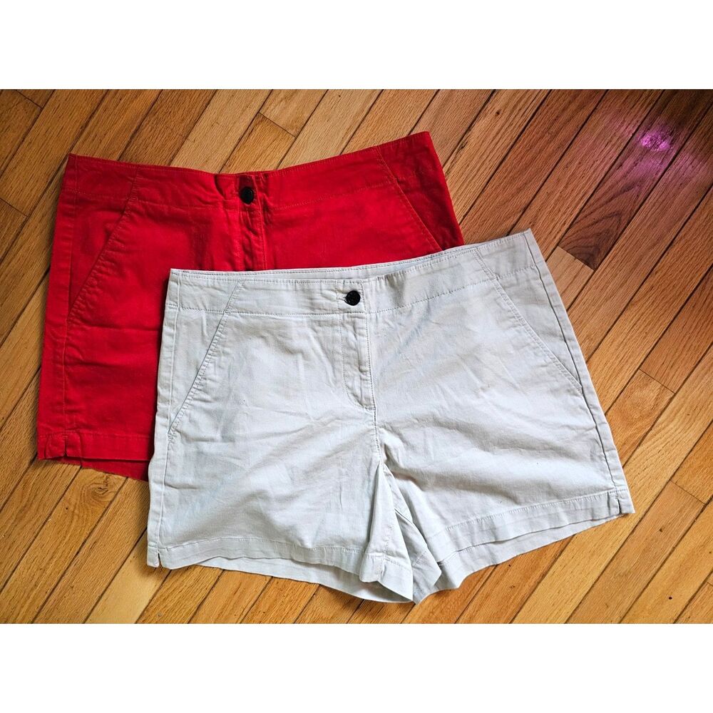 Bundle 2 Nautica Chino Shorts Lot Size 14 Red & Khaki Flat Front Never Worn